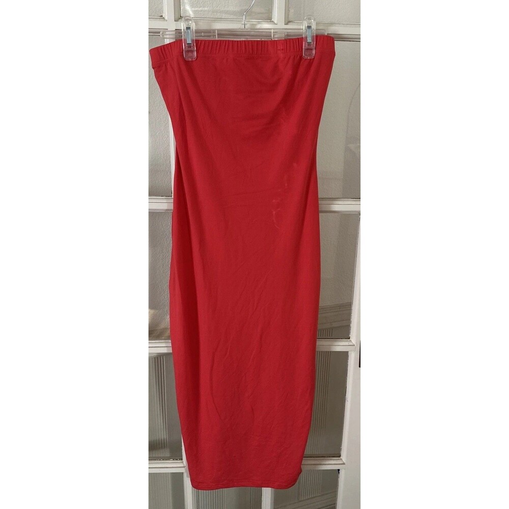 Strapless Bodycon Midi Dress Hot Pink Women's Medium Ruched New